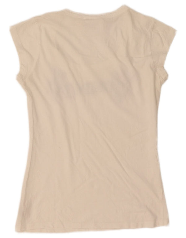 Dkny Womens Graphic T-Shirt Top UK 8 Small White Floral Cotton