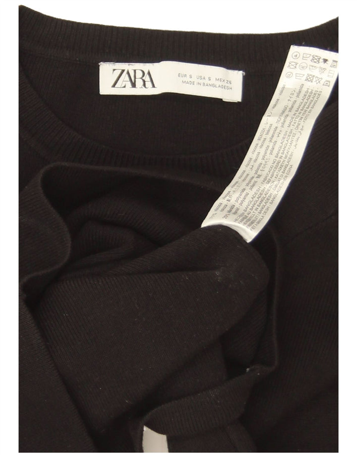 Zara Womens Crop Crew Neck Jumper Sweater UK10 Small Black Viscose
