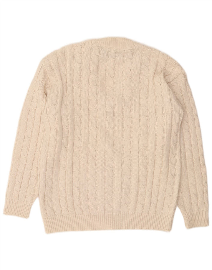 Vintage Mens V-Neck Jumper Sweater Medium Off White Acrylic