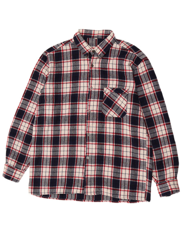 Vintage Mens Checked  Flannel Shirt Medium Navy Blue