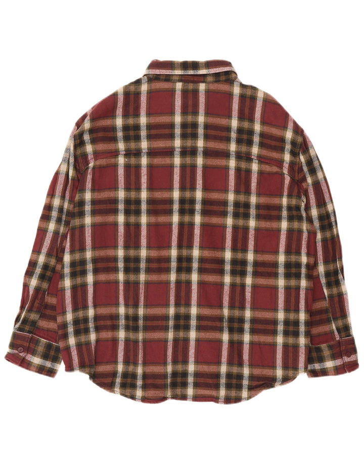 Timberland Womens Oversized Flannel Shirt UK 14 Medium Burgundy Check