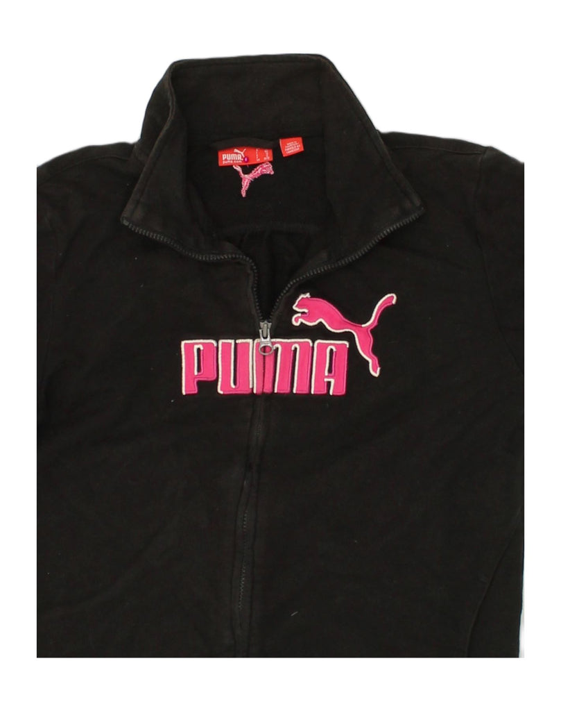 PUMA Womens Graphic Tracksuit Top Jacket UK 30/32 XS Black Cotton | Vintage Puma | Thrift | Second-Hand Puma | Used Clothing | Messina Hembry 