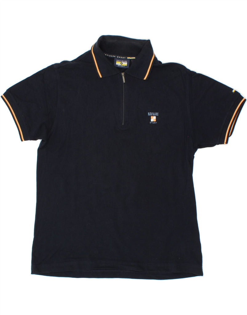 NAVIGARE Mens Polo Shirt Medium Navy Blue Cotton Vintage Navigare and Second-Hand Navigare from Messina Hembry 