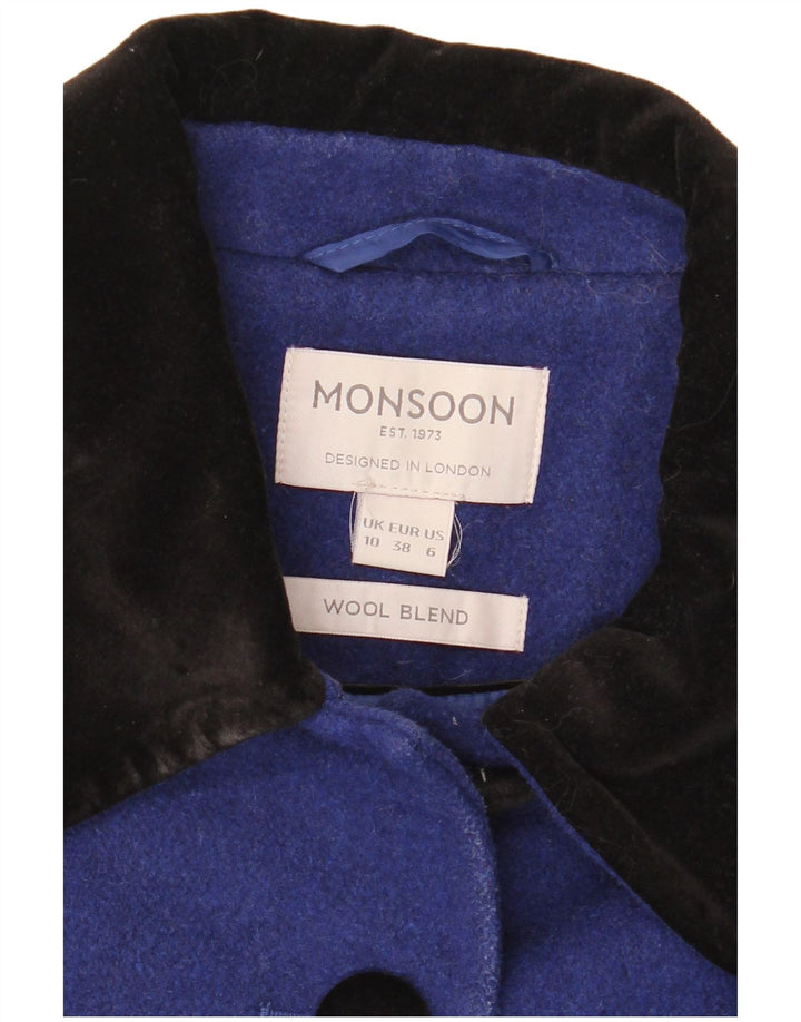 Monsoon Womens Overcoat UK 10 Small Blue Colourblock