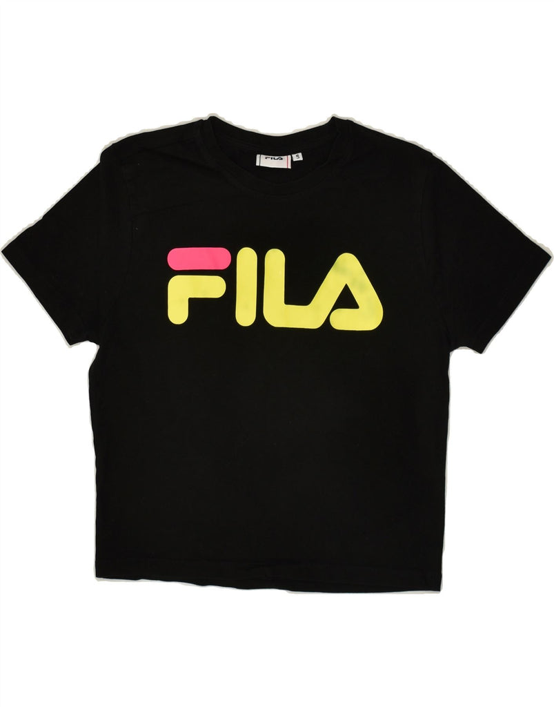 FILA Womens Crop Graphic T-Shirt Top UK 10 Small Black Cotton | Vintage Fila | Thrift | Second-Hand Fila | Used Clothing | Messina Hembry 