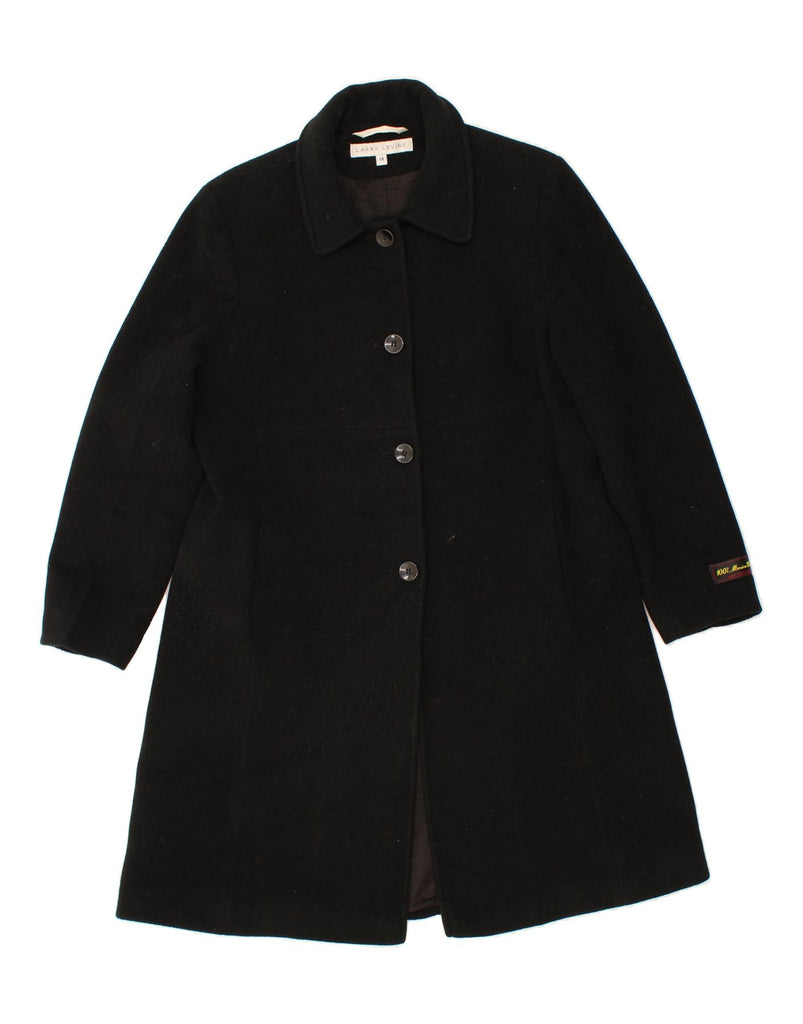 LARRY LEVINE Womens Overcoat UK 14 Large Black Merino Wool Vintage Larry Levine and Second-Hand Larry Levine from Messina Hembry 