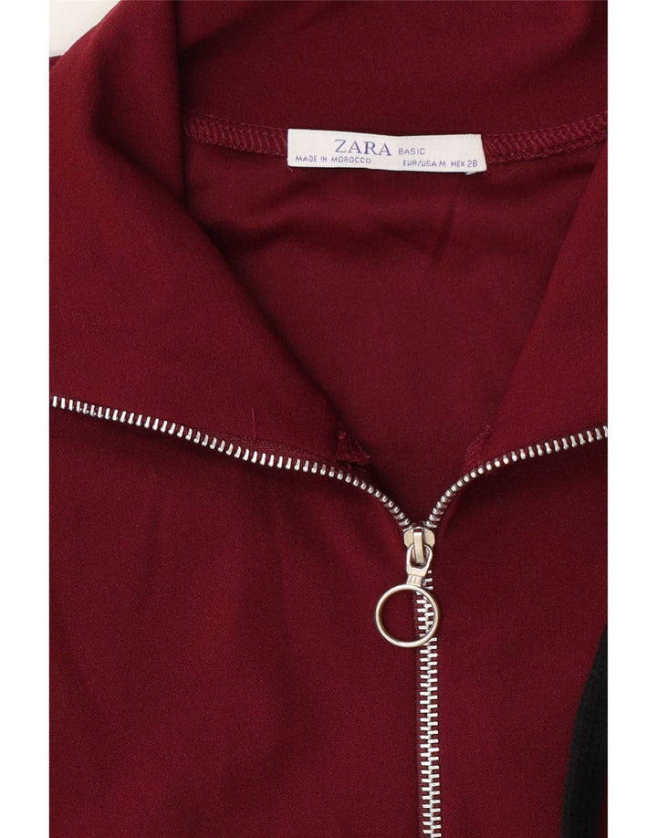 Zara Womens Zip Neck Pullover Tracksuit Top UK 14 Medium Burgundy