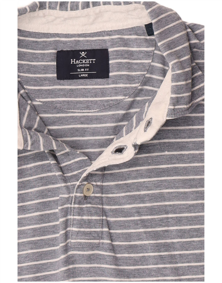 Hackett Mens Slim Fit Polo Shirt Large Grey Striped