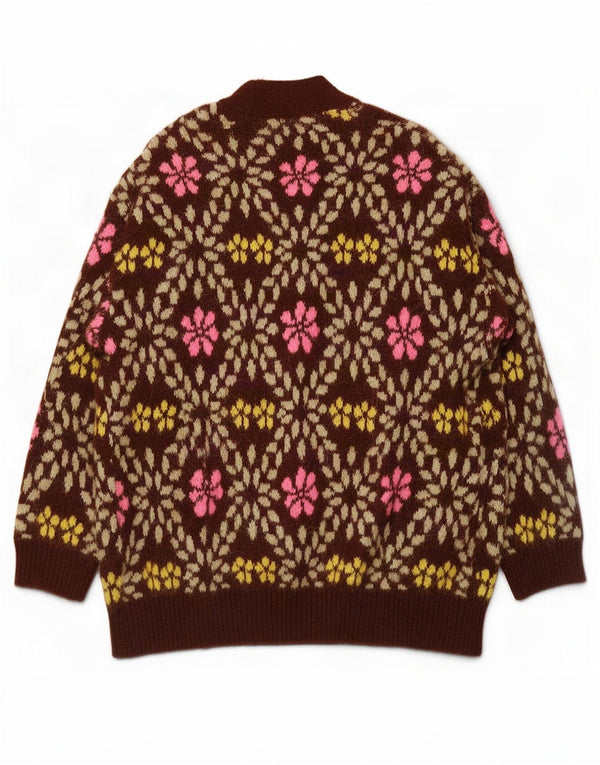 Zara Womens Oversized Cardigan Sweater UK 12 Medium Brown Floral Polyester