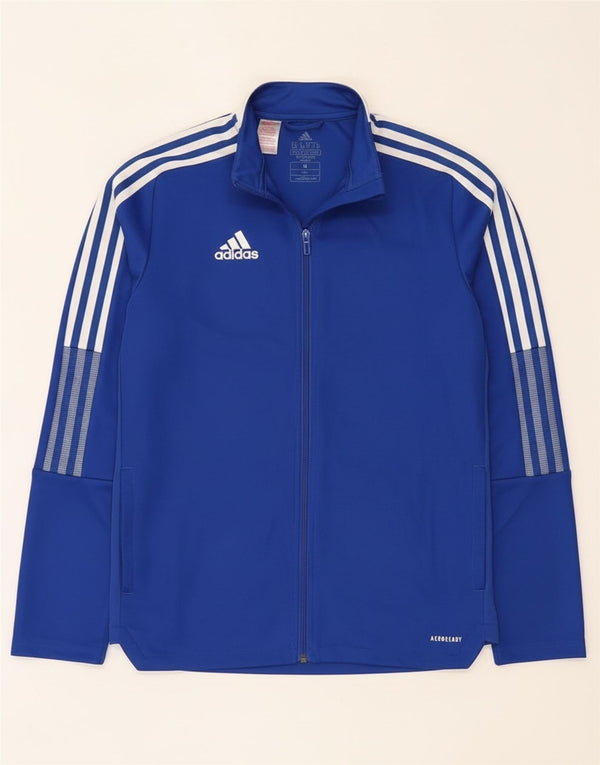 Adidas Boys Aeroready Tracksuit Top Jacket 15-16 Years Blue Colourblock