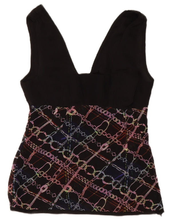 Costume National Womens Sleeveless Crop Blouse Top UK 6 XS Black Geometric