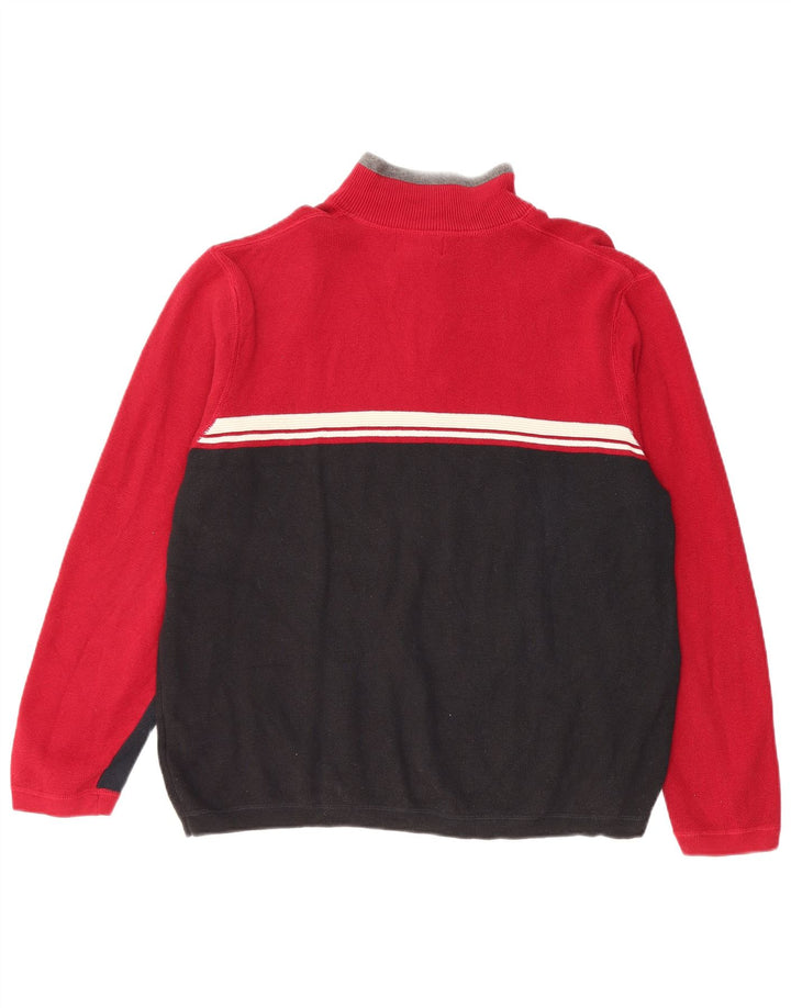 Eddie Bauer Mens Zip Neck Jumper Sweater Small Red Colourblock Cotton