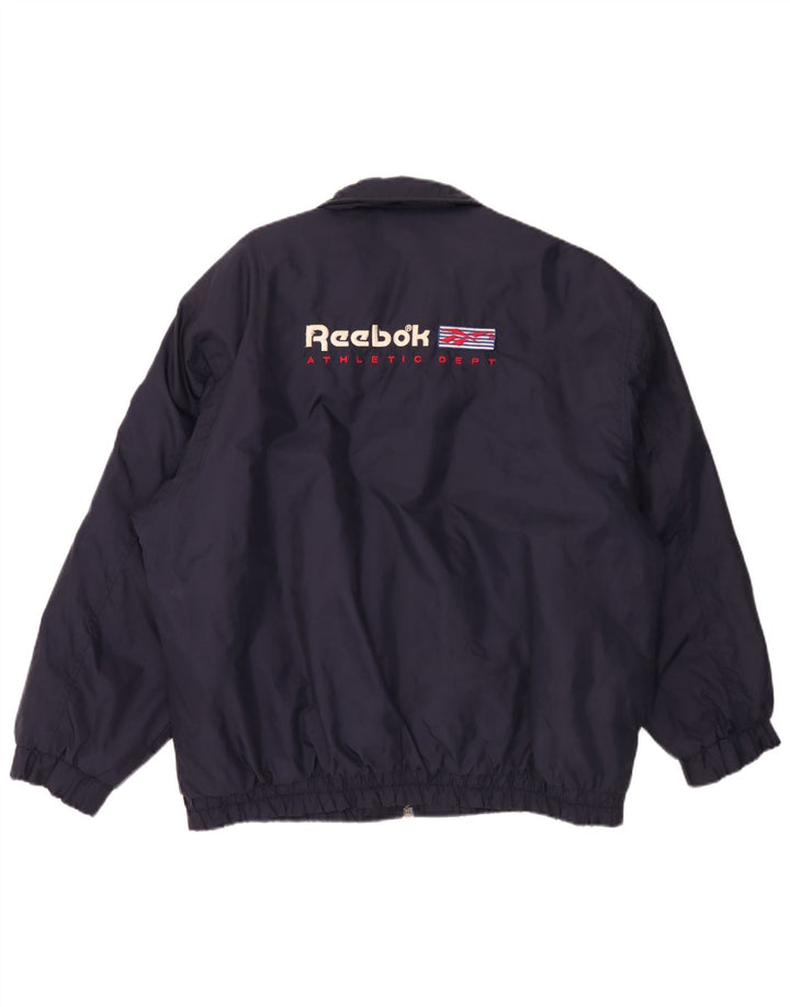 Reebok Mens Graphic Bomber Jacket UK 42 XL Navy Blue Nylon
