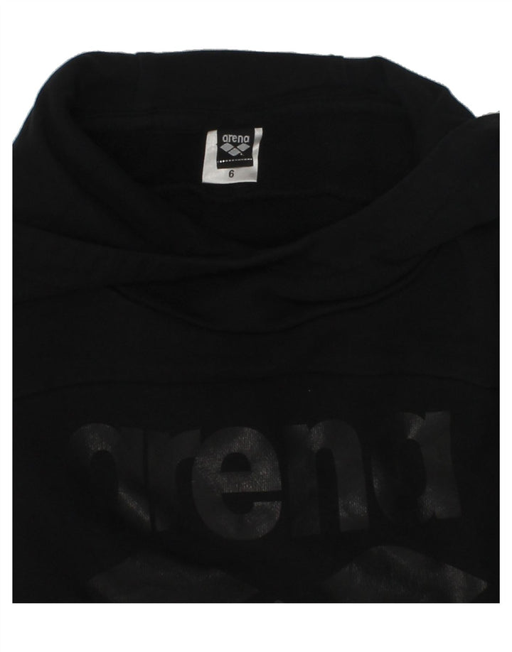 ARENA Girls Crop Graphic Hoodie Jumper 5-6 Years Black Cotton | Vintage Arena | Thrift | Second-Hand Arena | Used Clothing | Messina Hembry 