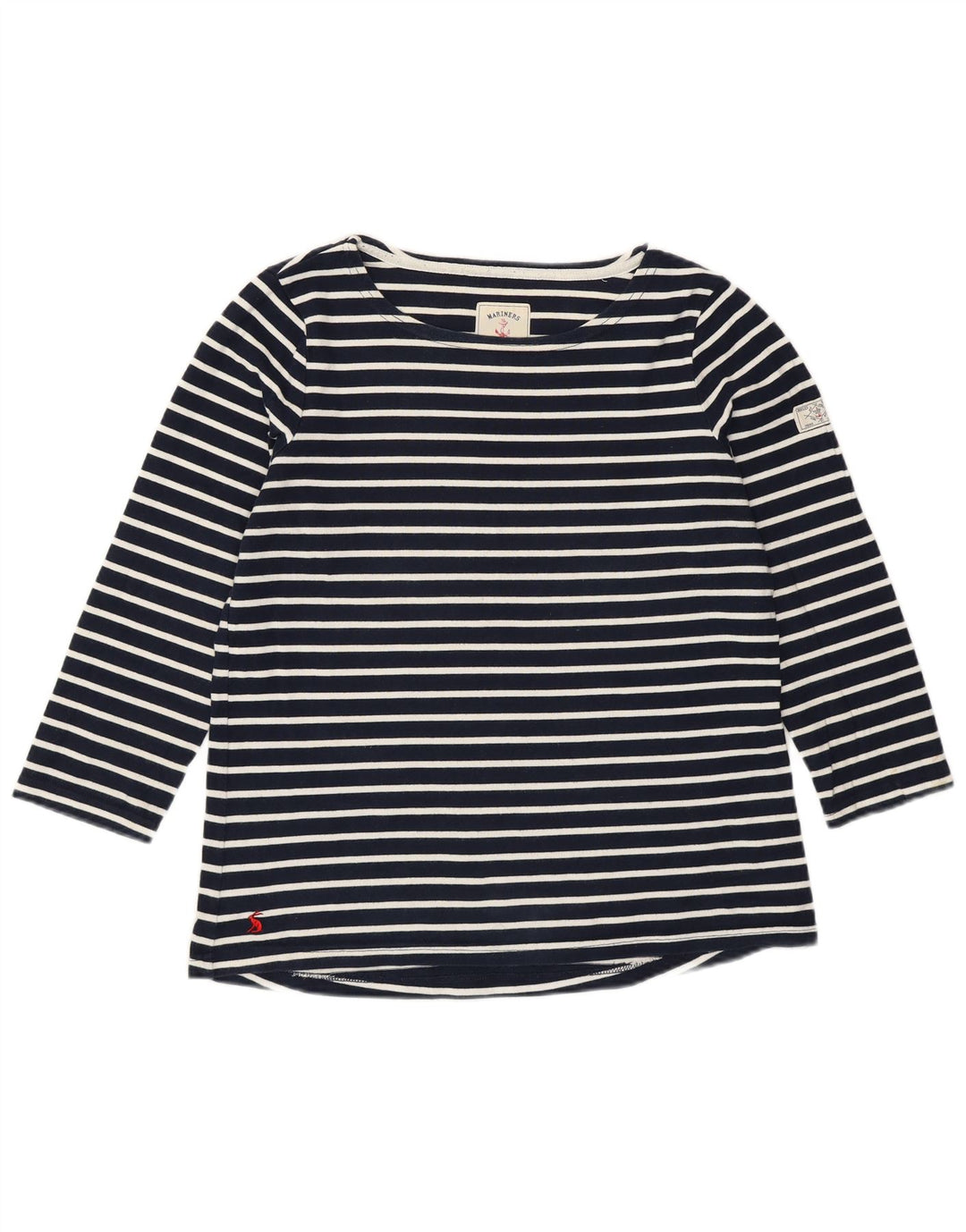 JOULES Womens Top 3/4 Sleeve UK 12 Medium Navy Blue Striped Cotton