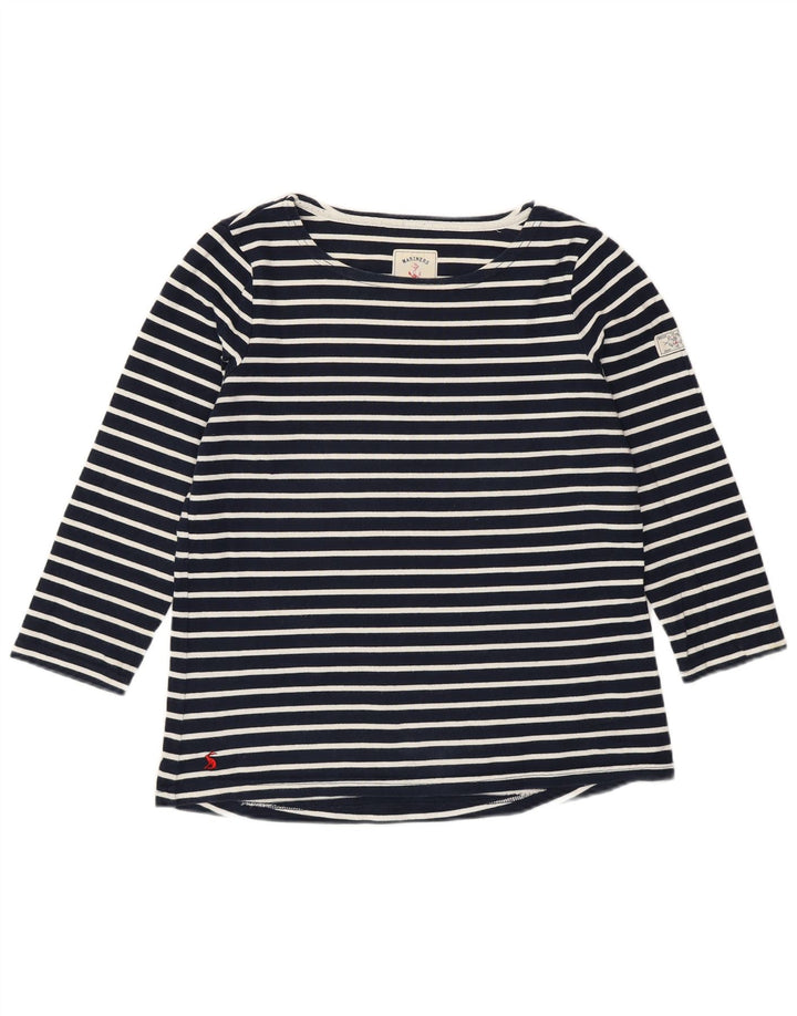 JOULES Womens Top 3/4 Sleeve UK 12 Medium Navy Blue Striped Cotton
