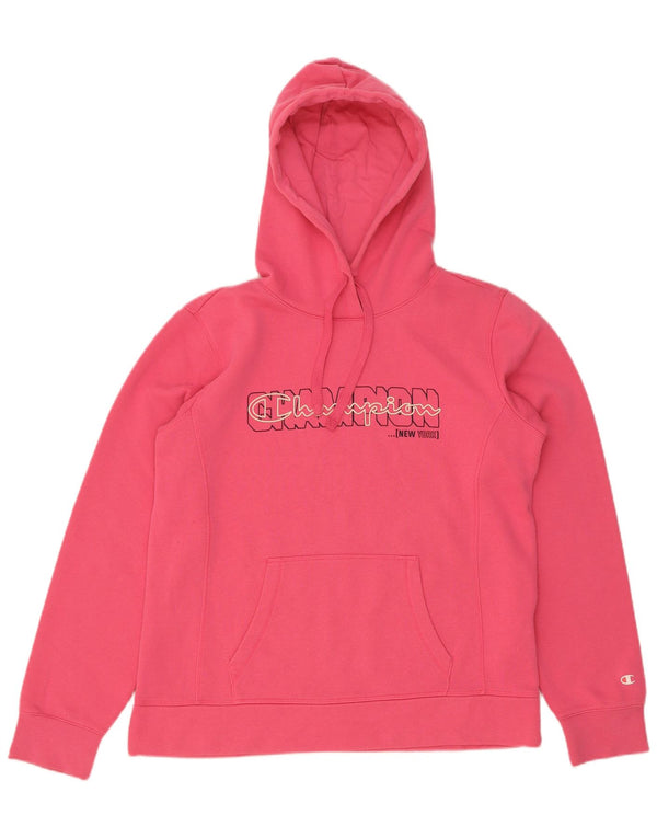 Champion Womens Graphic Hoodie Jumper UK 18 XL Pink Cotton