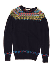 BODEN Womens Boat Neck Jumper Sweater UK 6 XS Navy Blue Fair Isle Wool