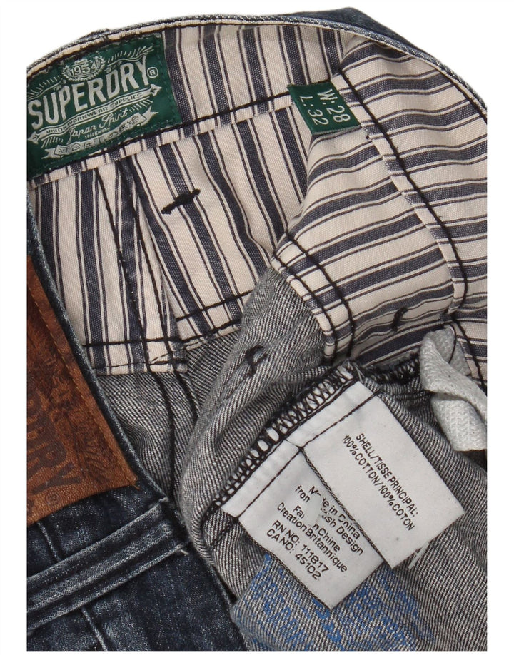 SUPERDRY Womens Distressed Straight Jeans W28 L28 Navy Blue Cotton