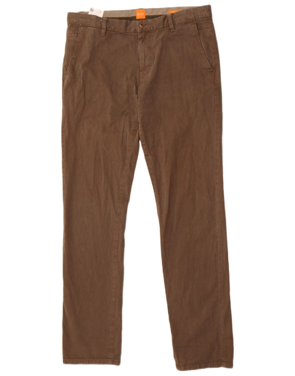 Hugo Boss Mens Slim Fit Chino Trousers Large W36 L33 Brown Cotton