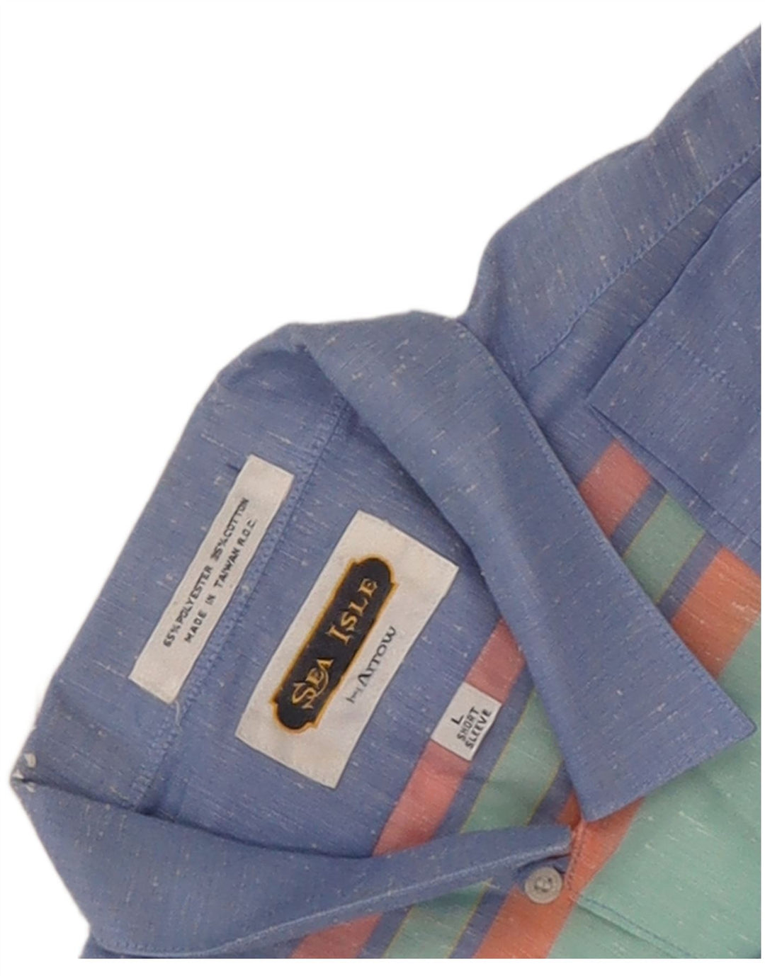 Arrow Mens Short Sleeve Shirt Large Blue Striped Polyester