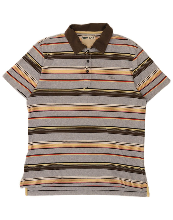 Gas Mens Polo Shirt Medium Grey Striped Cotton