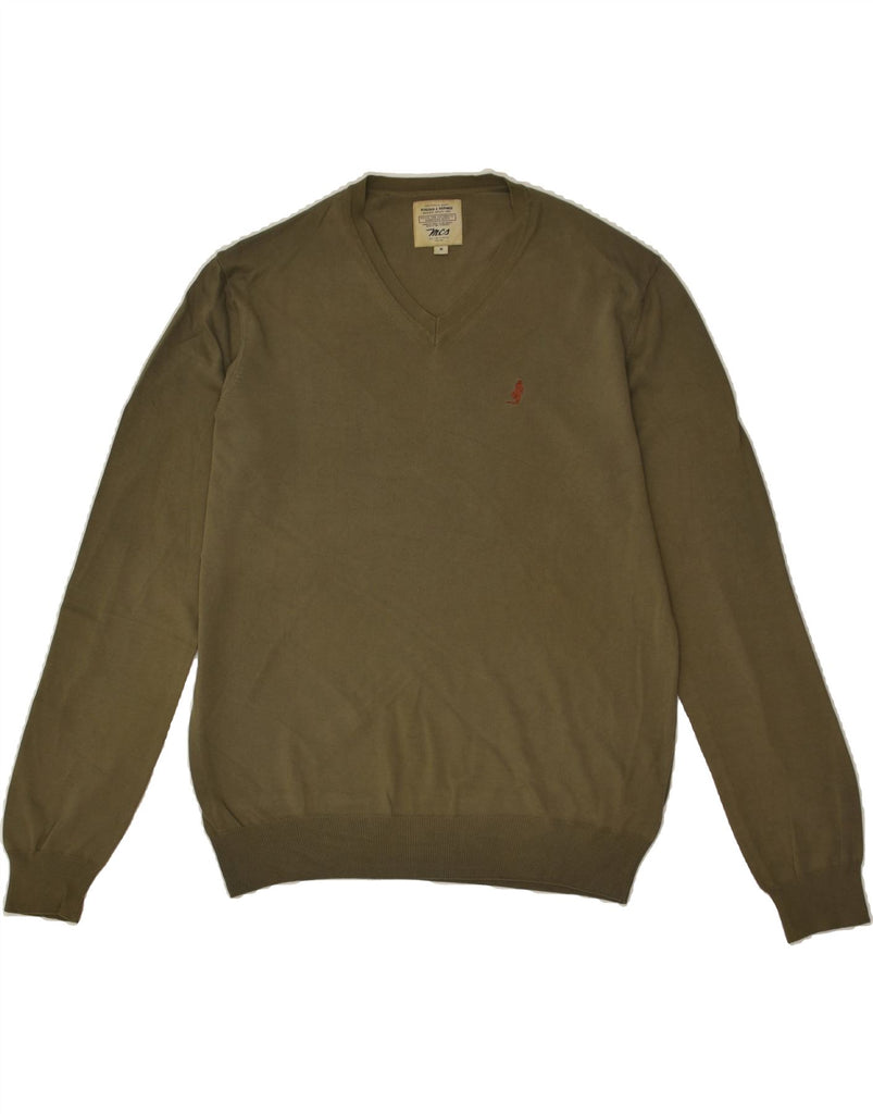 MARLBORO CLASSICS Mens Rugged & Refined V-Neck Jumper Sweater Medium Khaki | Vintage Marlboro Classics | Thrift | Second-Hand Marlboro Classics | Used Clothing | Messina Hembry 