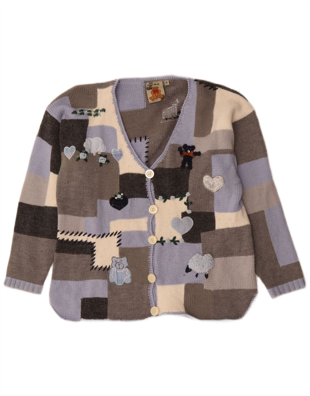 Vintage Womens Graphic Cardigan Sweater UK 10 Small Multicoloured Patchwork
