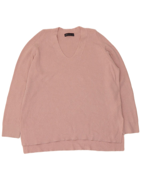 Marks & Spencer Womens V-Neck Jumper Sweater UK 14 Large Pink Viscose