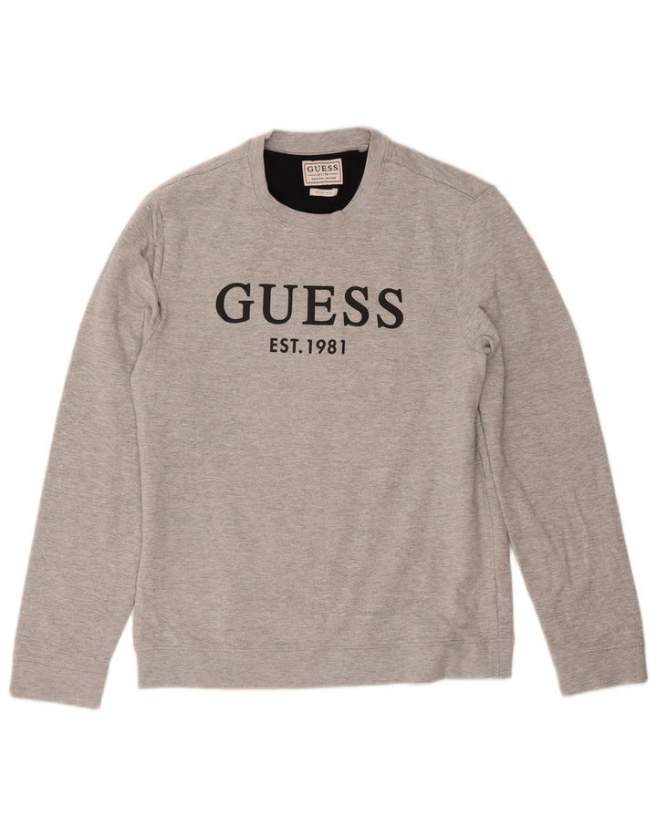 Guess Mens Slim Fit Sweatshirt Jumper Medium Grey Cotton