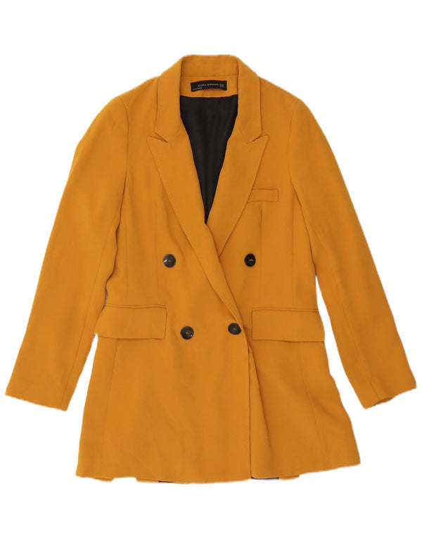 Zara Womens Oversized Double Breasted Coat UK 6 XS Yellow Polyester