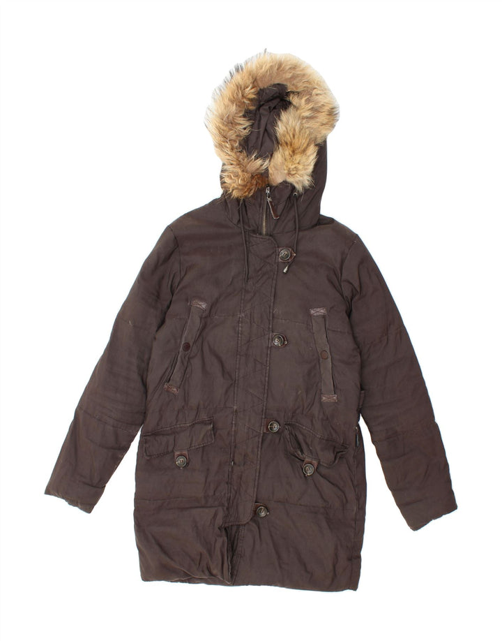 SERGIO TACCHINI Womens Hooded Padded Coat IT 44 Medium Grey Polyester Vintage Sergio Tacchini and Second-Hand Sergio Tacchini from Messina Hembry 