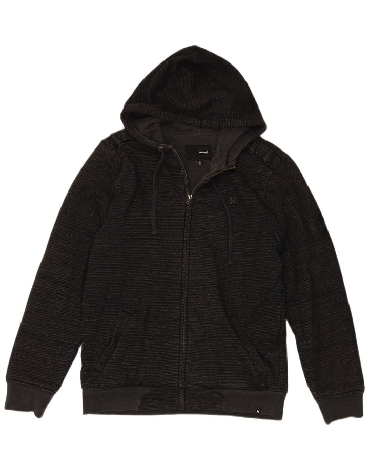HURLEY Mens Zip Hoodie Sweater Medium Black Striped Cotton