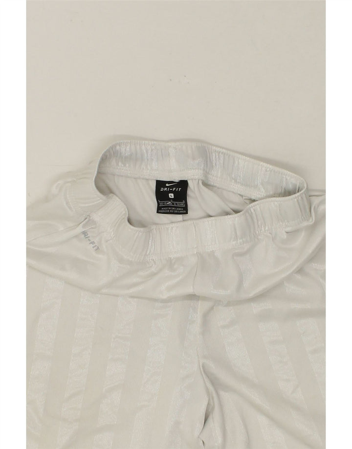 NIKE Boys Dri Fit Sport Shorts 12-13 Years Large White Striped Polyester Vintage Nike and Second-Hand Nike from Messina Hembry 