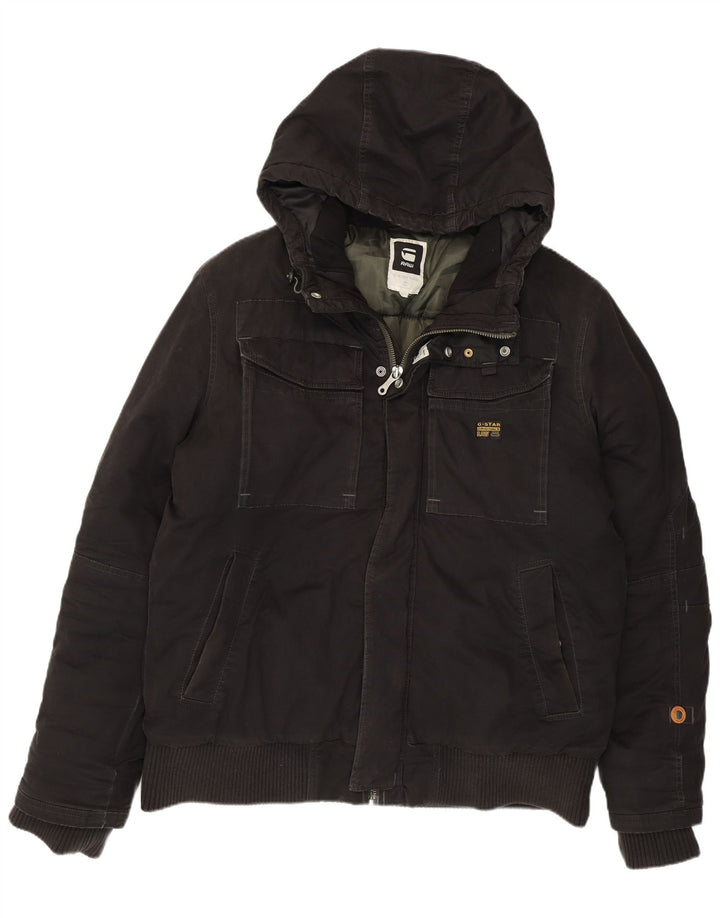 G-STAR Mens Hooded Bomber Jacket UK 44 2XL Black Cotton