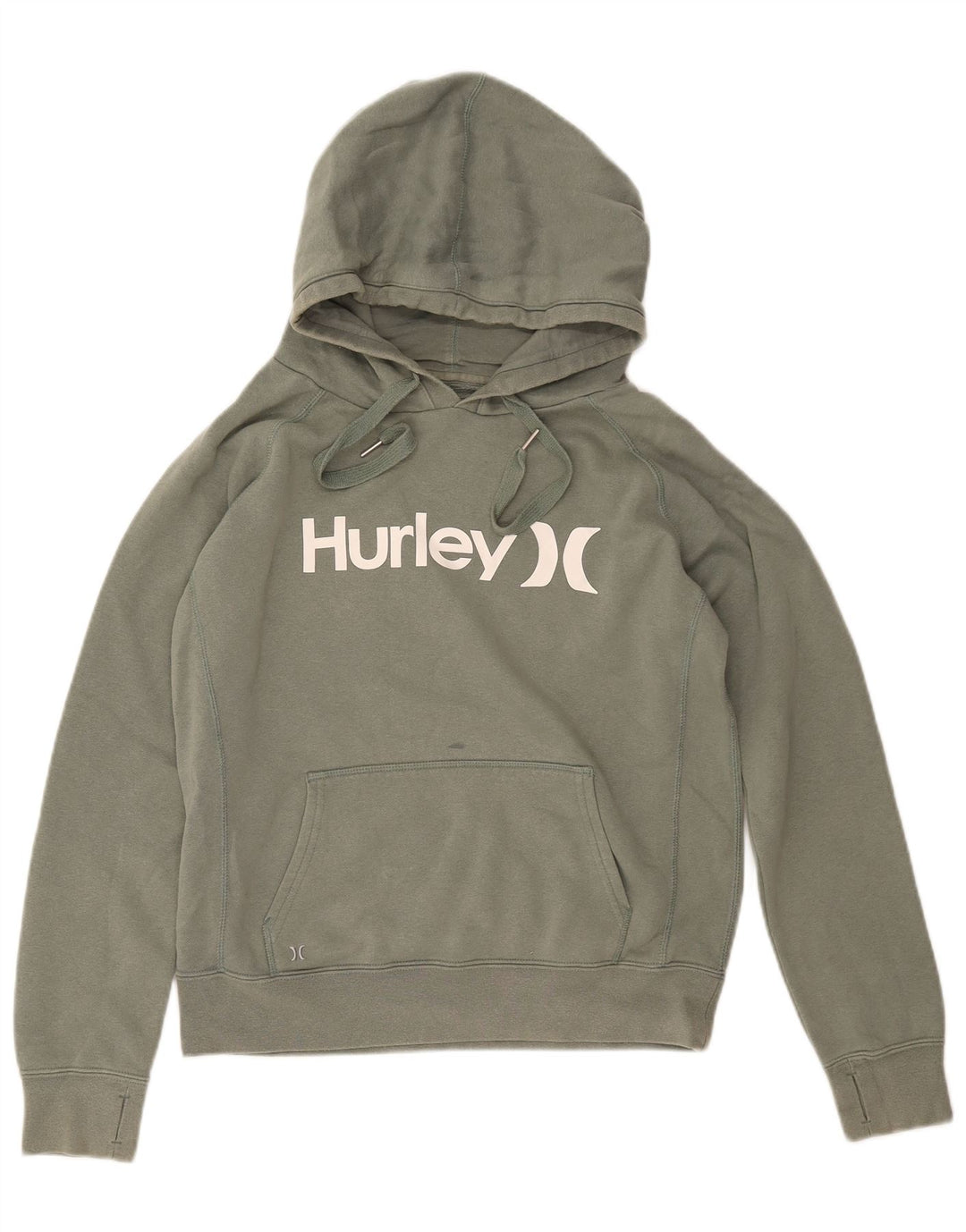 HURLEY Womens Graphic Hoodie Jumper UK 14 Medium Green Cotton