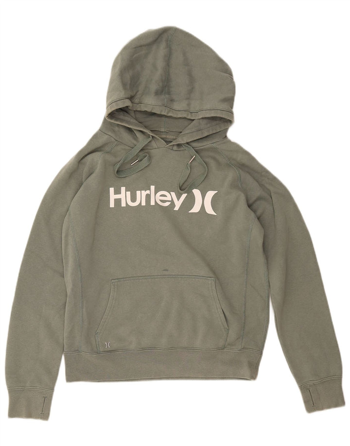 HURLEY Womens Graphic Hoodie Jumper UK 14 Medium Green Cotton