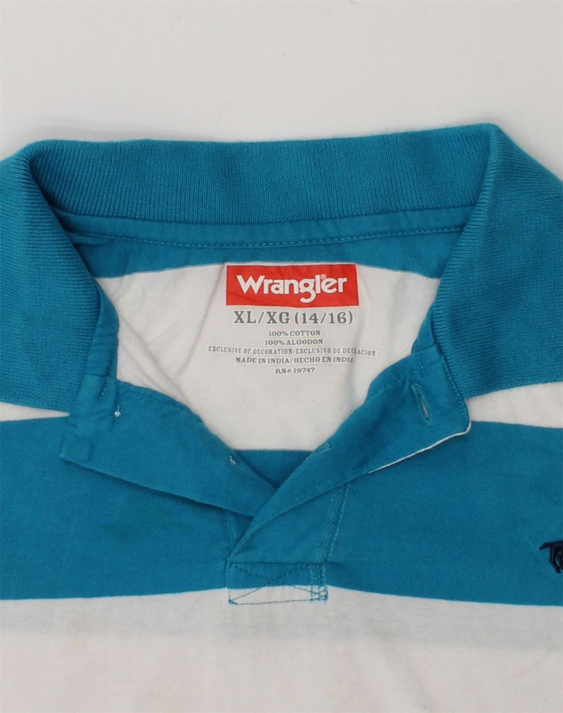 WRANGLER Boys Polo Shirt 14-15 Years XL  Blue Colourblock Cotton | Vintage Wrangler | Thrift | Second-Hand Wrangler | Used Clothing | Messina Hembry 