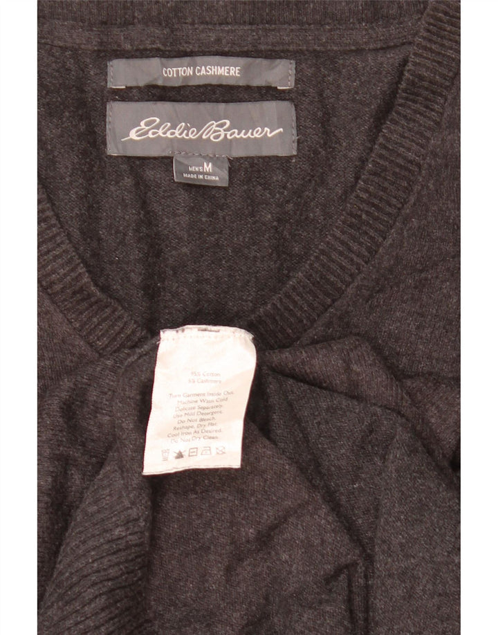 Eddie Bauer Mens V-Neck Jumper Sweater Medium Grey Flecked Cotton