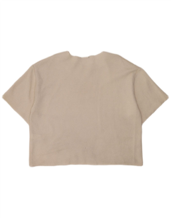 Zara Womens Crop T-Shirt Top UK 16 Large Off White Polyester