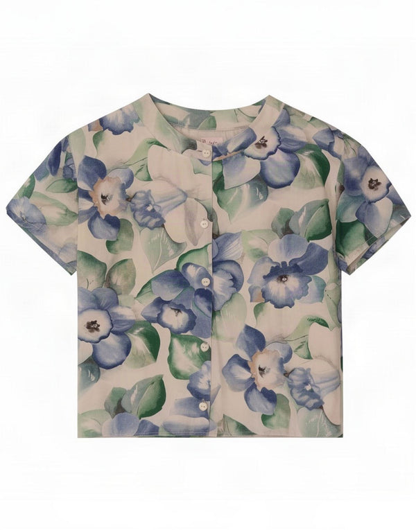 Vintage Womens Short Sleeve Shirt Blouse EU 40 Medium Blue Floral