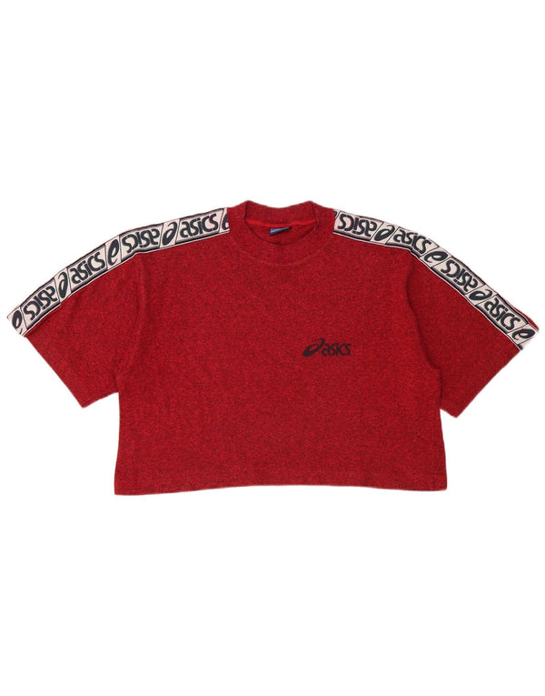 Asics Womens Crop Graphic T-Shirt Top UK 14 Large Red Colourblock