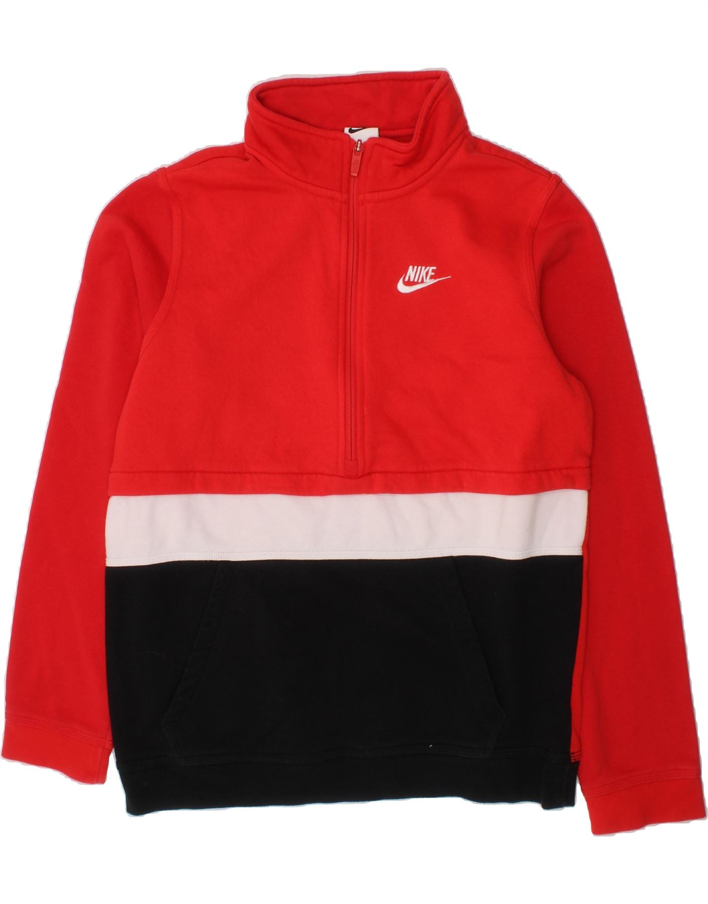 NIKE Boys Zip Neck Zip Hoodie Sweater 13-14 Years XL Red