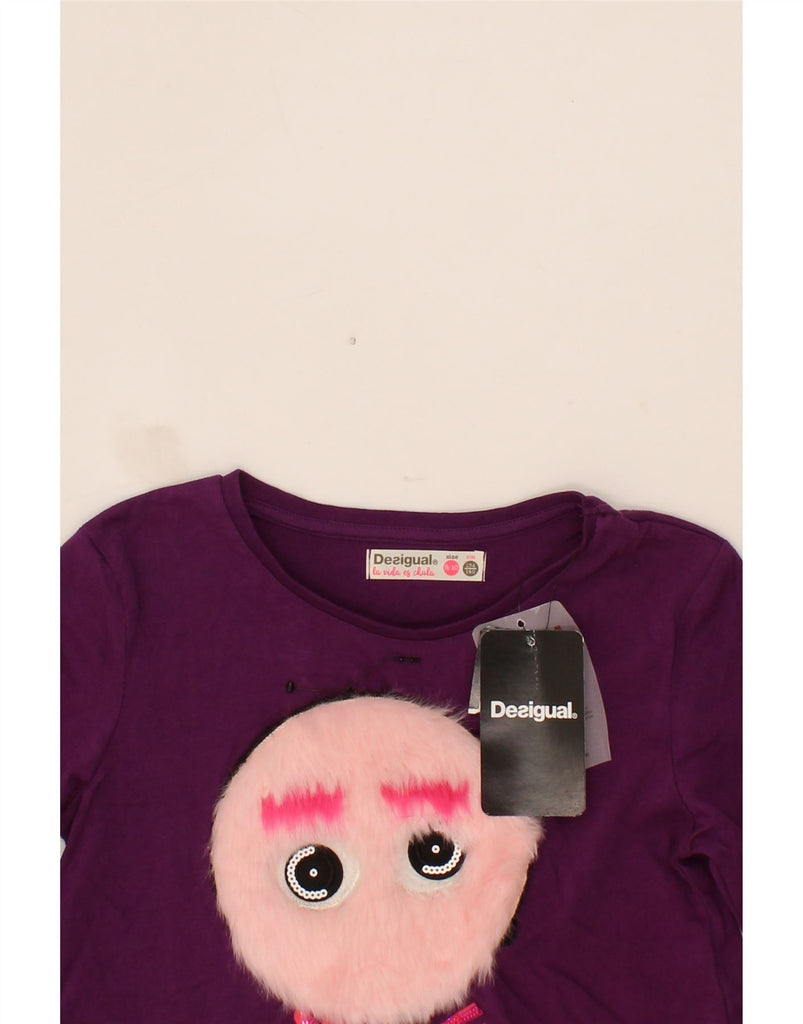 DESIGUAL Girls Graphic Top Long Sleeve 9-10 Years Purple Cotton Vintage Desigual and Second-Hand Desigual from Messina Hembry 