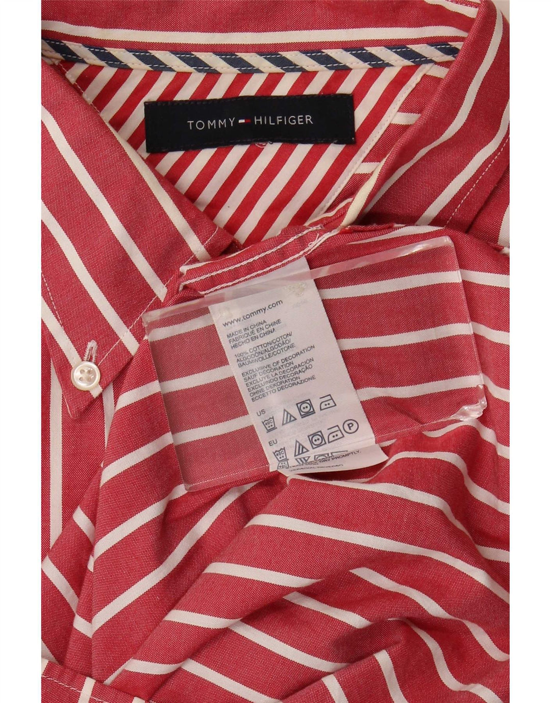 Tommy Hilfiger Mens Shirt XL Red Striped Cotton