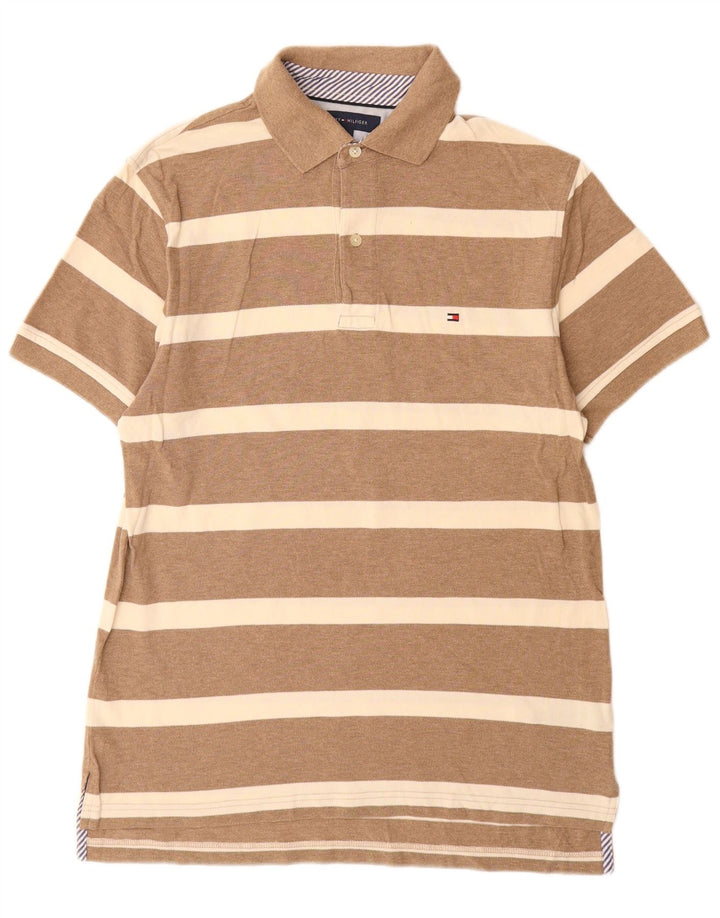 Tommy Hilfiger Mens Polo Shirt Small Brown Striped Cotton