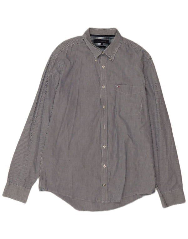 Tommy Hilfiger Mens New York Fit Shirt Large Navy Blue Pinstripe