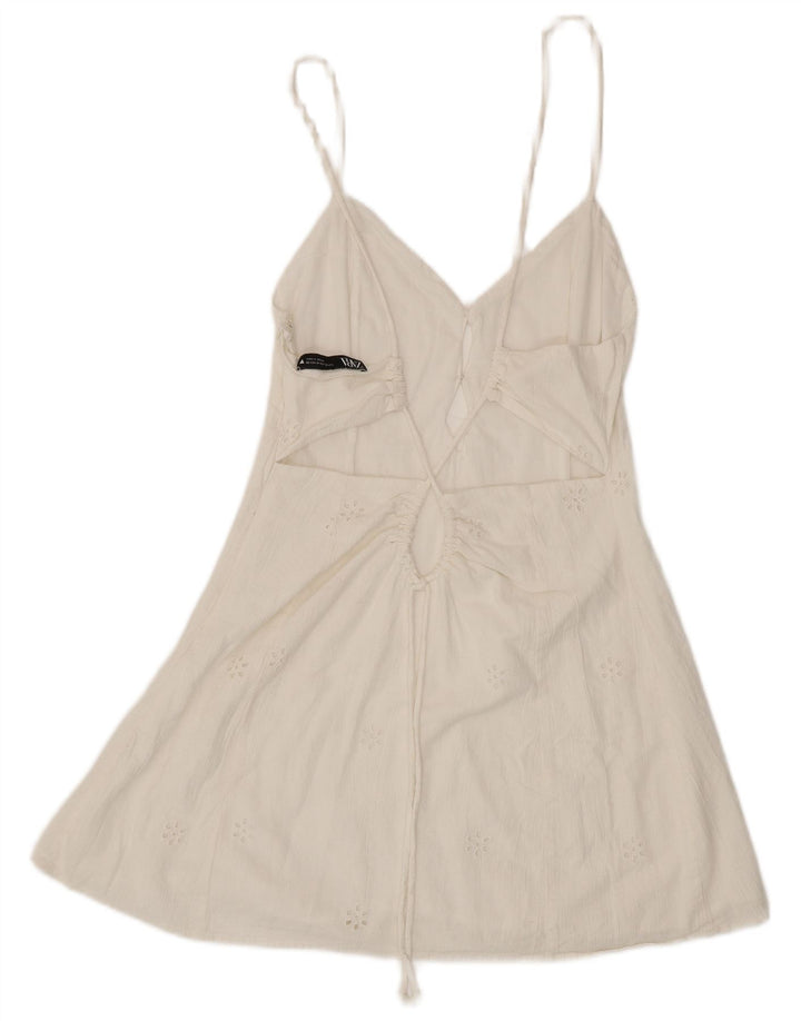 ZARA Womens Sundress UK 12 Medium White Floral Cotton