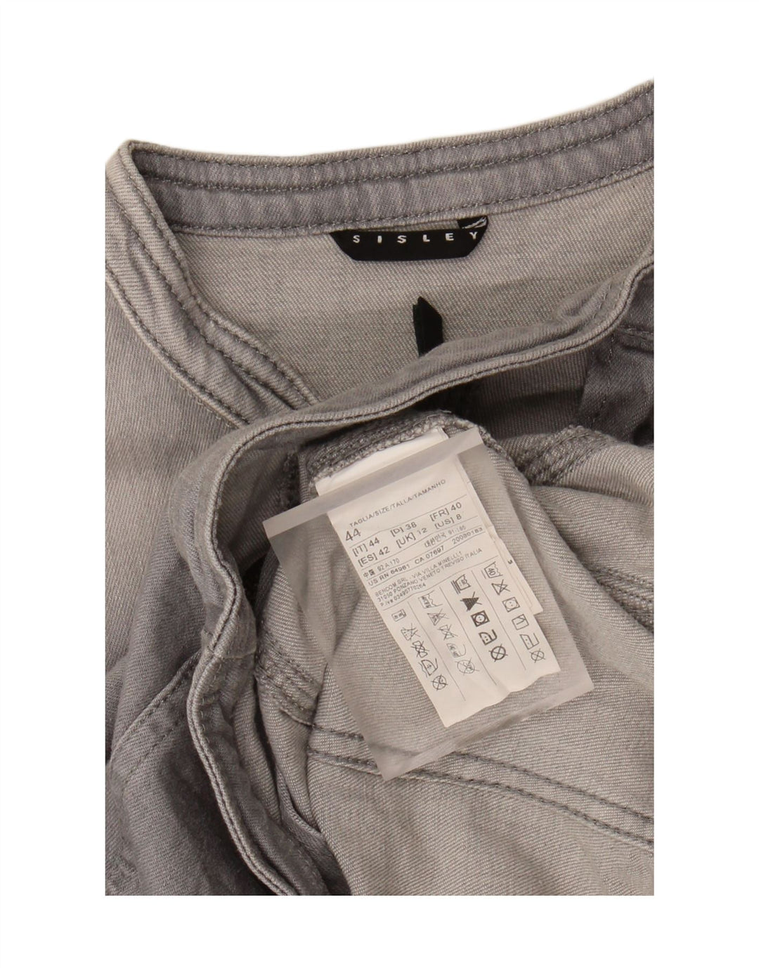 SISLEY Womens Crop Denim Jacket UK 12 Medium  Grey Cotton Vintage Sisley and Second-Hand Sisley from Messina Hembry 