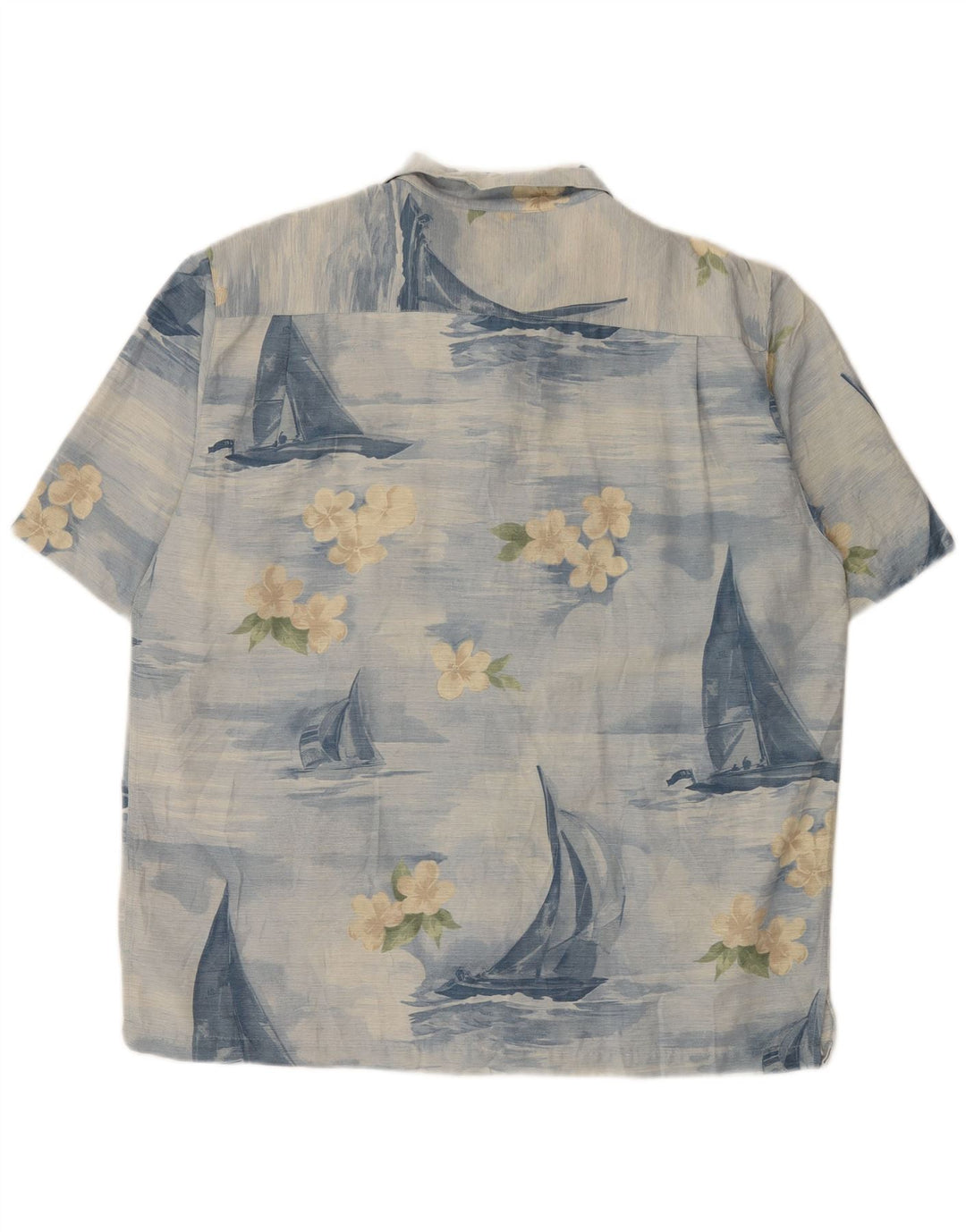 Vintage Mens Short Sleeve Shirt XL Blue Floral Silk